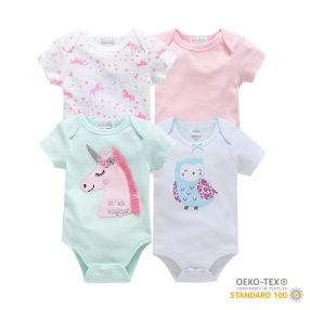   Foxy Baby Rövid ujjú pamut body szett (4db-os) ( 68 ) - Unikornis és bagoly