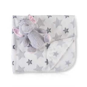   Cangaroo Ajándékdobozos plüss takaró (90x75 cm) - Plüss elefánt játékkal - Szürke csillagok
