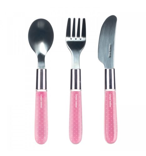 Canpol Fém evőeszköz kanál, villa, kés (18h+) - Rózsaszín