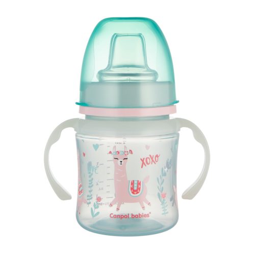 Canpol Babies Cseppmentes Szilikon tanulópohár világító fogantyúval 120ml (6h+) Exotic Animals - Zöld
