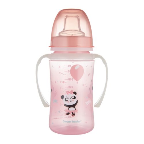 Canpol Babies Cseppmentes Szilikon tanulópohár világító fogantyúval 240ml (6h+) Exotic Animals - Rózsaszín