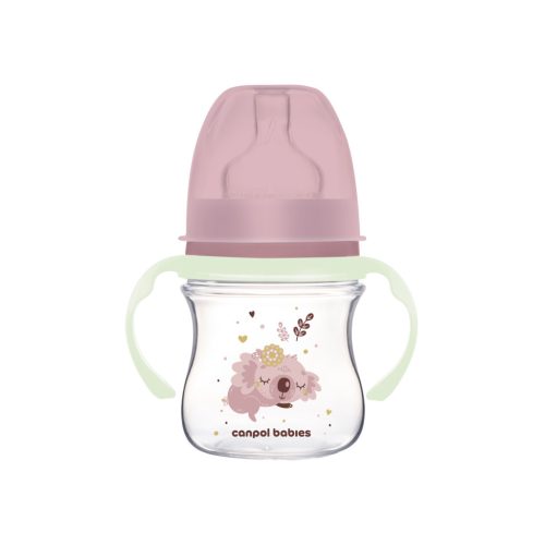 Canpol Babies EasyStart anti-kólikás cumisüveg világító fogantyúval 120ml (0h+) - Sleepy Koala - Rózsaszín