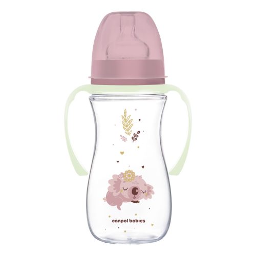 Canpol Babies EasyStart anti-kólikás cumisüveg világító fogantyúval 300ml (12h+) - Sleepy Koala - Rózsaszín
