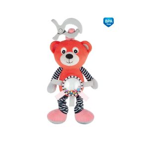   Canpol Babies Csiptetős rezgő plüss játék csörgővel - Maci - Korall