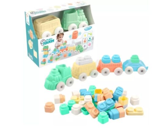 Mochtoys Play&Squish puha vonat építőkocka NAGY szett 12+4dbos
