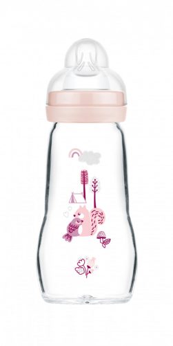 MAM Feel Good Üvegből készült cumisüveg 260 ml (2023) - 2h+ - Rózsaszín - Mókus