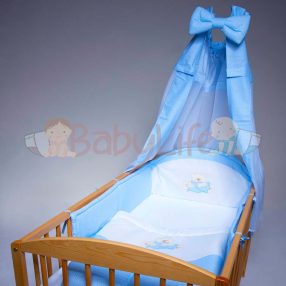 4 részes ágynemű szett kék kék tűpöttyös - hímzett