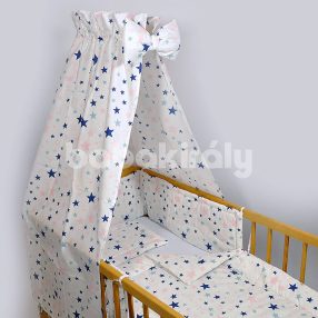   4 részes ágynemű szett csillagos - fehér alapon rózsaszín