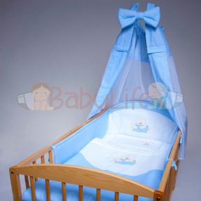 4 részes ágynemű szett kék csíkos - hímzett