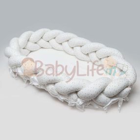 Fonott babafészek tűpöttyös - fehér