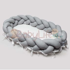 Fonott babafészek tűpöttyös - szürke