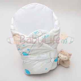 Kókuszpólya - nyuszi és maci lufikkal - szürke és kék