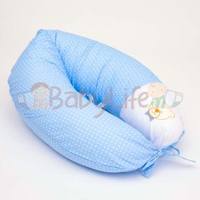   Szoptatós párna (kifli) Kék és fehér pöttyös - hímzett