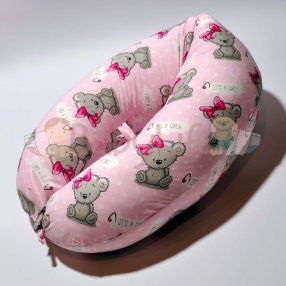 Szoptatós párna (kifli) Maci lány - Rózsaszín