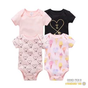   Foxy Baby Rövid ujjú pamut body szett (4db-os) ( 56 ) - Szívek és jégkrémek