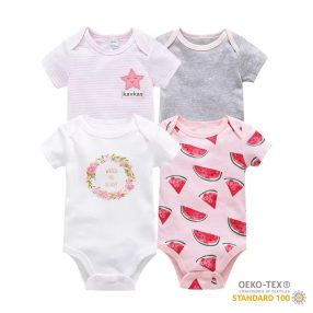   Foxy Baby Rövid ujjú pamut body szett (4db-os) ( 62 ) - Virág és görödinnye