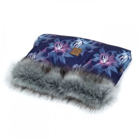   MTT Kézmelegítő babakocsihoz - Kék és lila virágok - szürke szőrmével