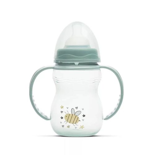 Lorelli My Friend Cumisüveg 0+-os cumival, Zöld méhecske Fogóval széles szájú 0+ hó (250 ml/db)