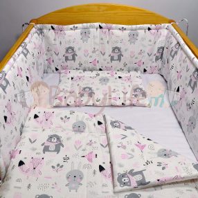   Babakirály Gyermek ágynemű szett Bébi méret, Erdei állatok, rózsa 75 * 100 cm (3 db/sz)