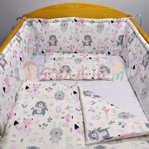 Babakirály Gyermek ágynemű szett Bébi méret, Erdei állatok, rózsa 75 * 100 cm (3 db/sz)