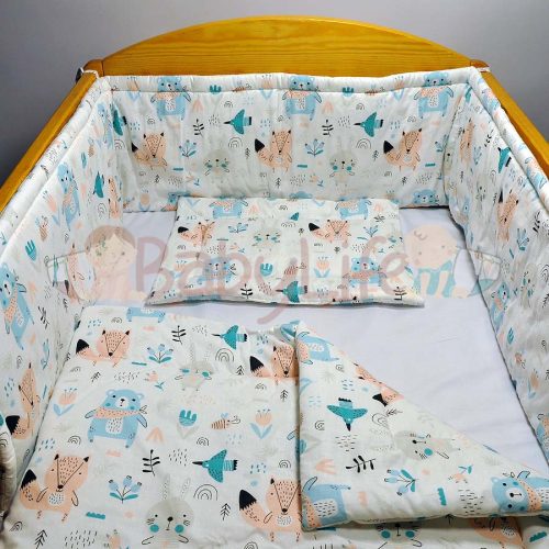 Babakirály Gyermek ágynemű szett Bébi méret, Erdei állatok, türkiz 75 * 100 cm (3 db/sz)