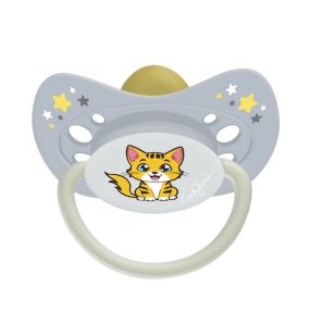   BabyBruin Játszócumi Cica, szürke, világító karika latex cseresznye (méret: 2) 6 -36 hó