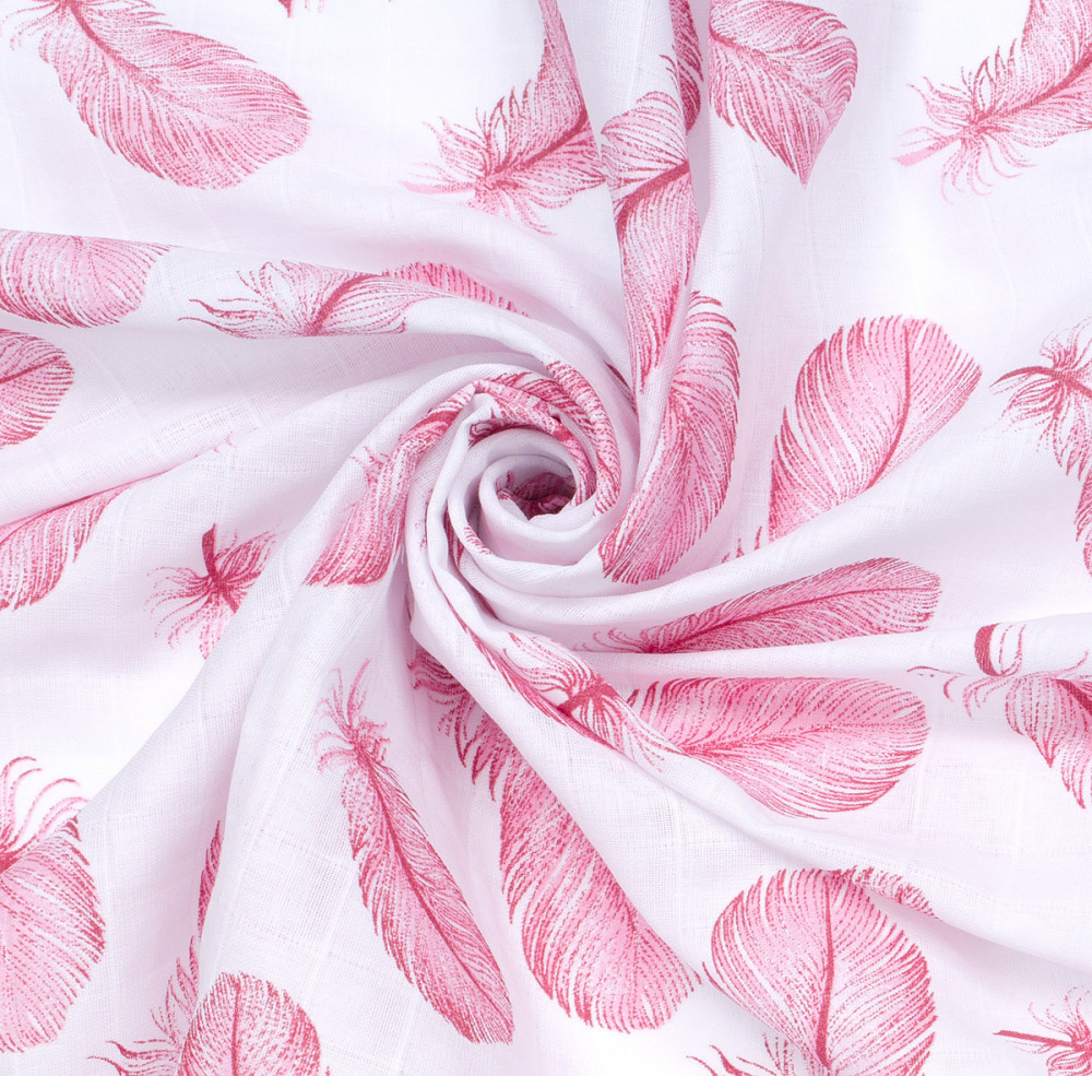 MTT Nagy textil pelenka (120x120) - Fehér alapon rózsaszín tollak MTT Nagy textil pelenka (120x120) - Fehér alapon rózsaszín tollak