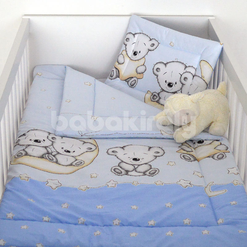 2 részes ágynemű szett - maci és hold - kék