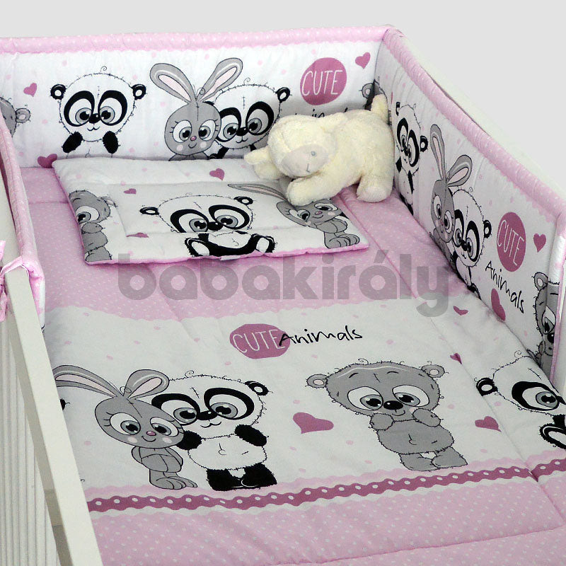 3 részes ágynemű szett - panda és nyuszi - rózsaszín